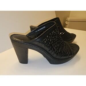 Born Black Leather Platform 3in Heel Slip.on Womans Sizw 10